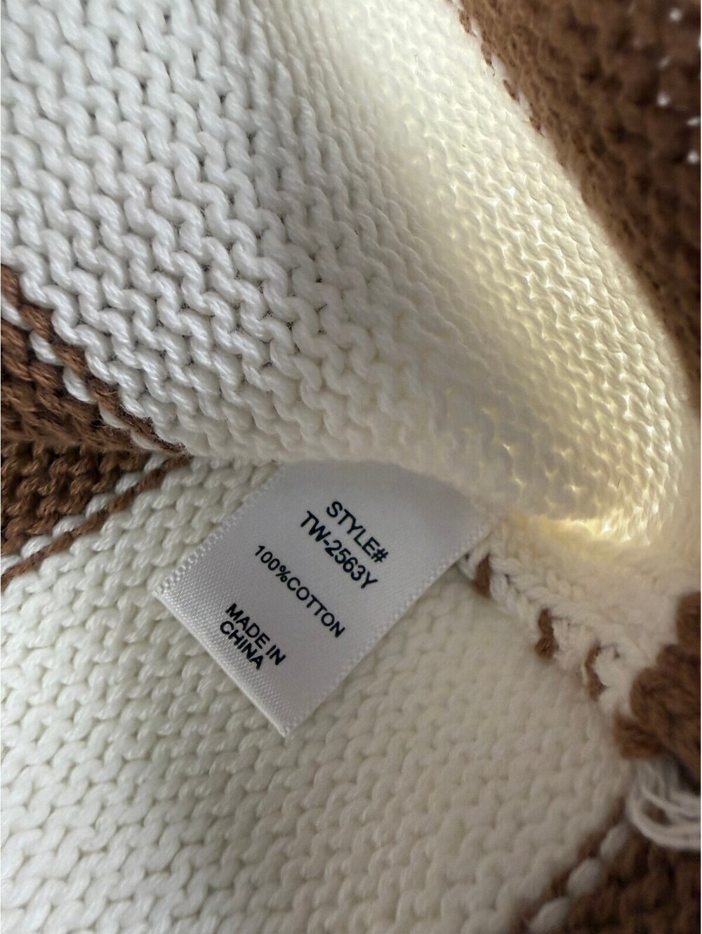 Zenana Medium Brown and White Striped Cotton Sweater - Picture 5 of 5